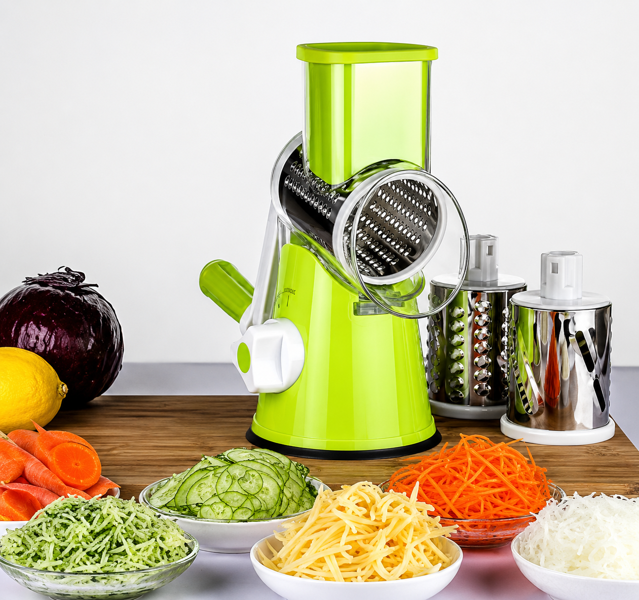 1pc Versatile Vegetable and Fruit Grater Slicer with Rotary Drum Design Heavy-Duty Vegetable & Fruit Drum Grater – Fast, Even, and Easy Slicing